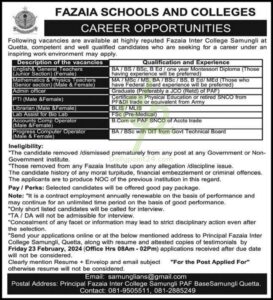 Official Job Advertisement of Fazaia Schools And Colleges Jobs 2024